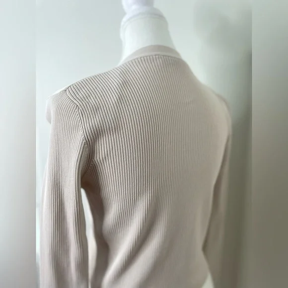 Zara Ecru Ribbed Knitted Crop Cardigan M - Picture 5 of 14